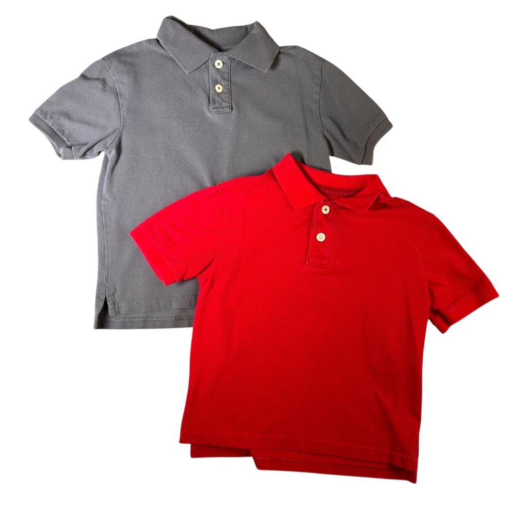 Kids Polo Shirts 2 Pack Red Gray Short Sleeve Collared Top Bundle XS 4 5